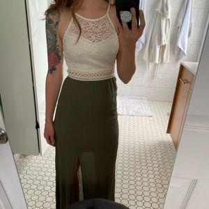 Green Maxi Dress with Cream Crochet